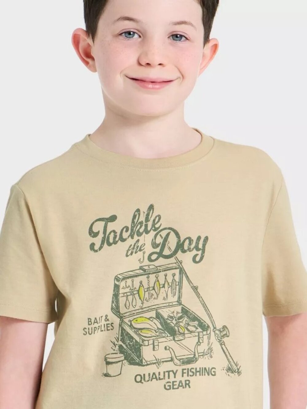 NWT Target Boys' Short Sleeve 'Tackle the Day' Tan Graphic T-Shirt - XXL